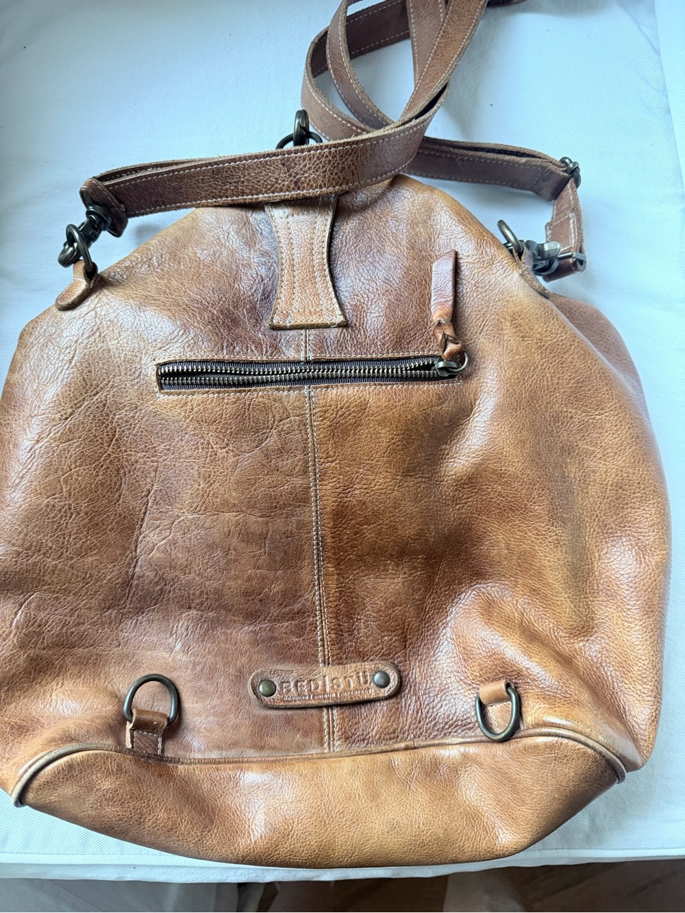 BED|STU Cognac Leather Shoulder Hobo Bag with Center Zip - Picture 7 of 7